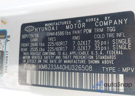 2017 Hyundai Tucson Se из США, поврежденный, VIN KM8J33A40HU326508